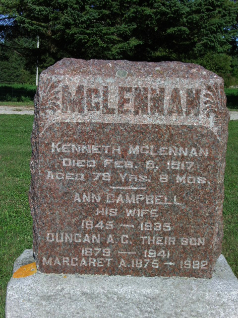 Photo of headstones/Kenneth McLennan d1917 hdstn Purdy cemetery ON